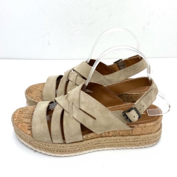 TRASK Randi Suede Strap Platform Sandal Beige Taupe Oiled Suede Size 9 36-1722 - Picture 6 of 10